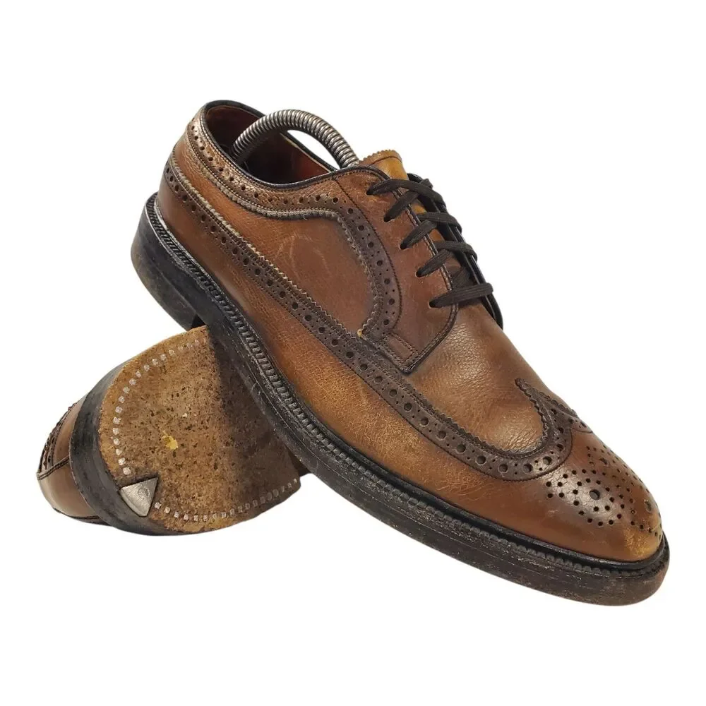 Vintage NUNN BUSH Shoes Mens Size 10 Brown Leather Oxford Wingtip Brogue Casual